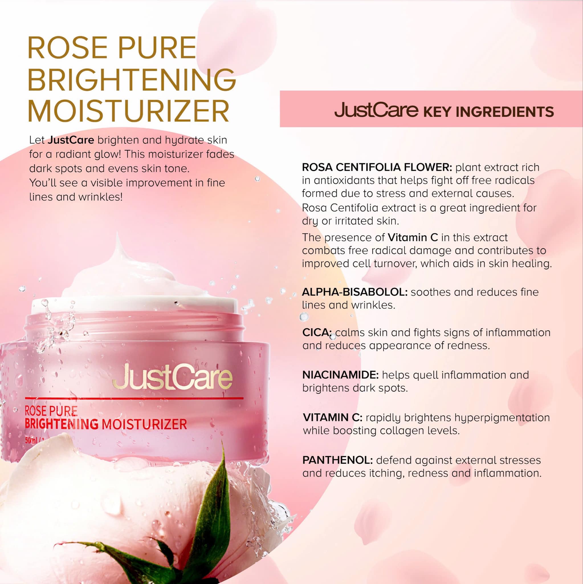 JustCare Cream Hyperpigmentation Treatment for Face 1.69 fl oz/50ml - Moisturizer for Face Korean