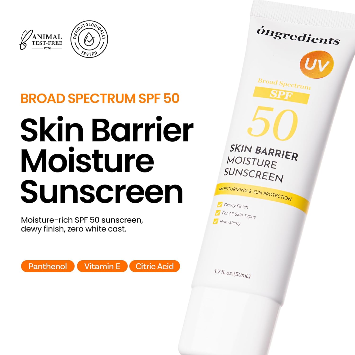 ONGREDIENTS Skin Barrier Moisture Sunscreen Broad Spectrum SPF 50 - 50 ml