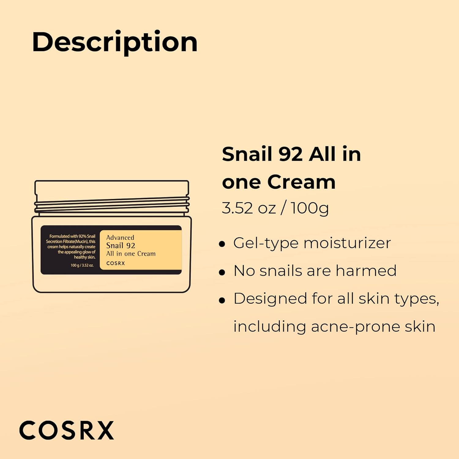 COSRX Advanced Snail 92 All in One Cream 3.52 Fl Oz
