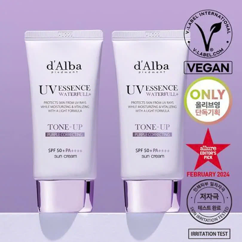 d'Alba Waterfull UV Essence Tone Up Sun Cream Purple Correcting SPF 50+ PA++++ 50 ml + 50 ml